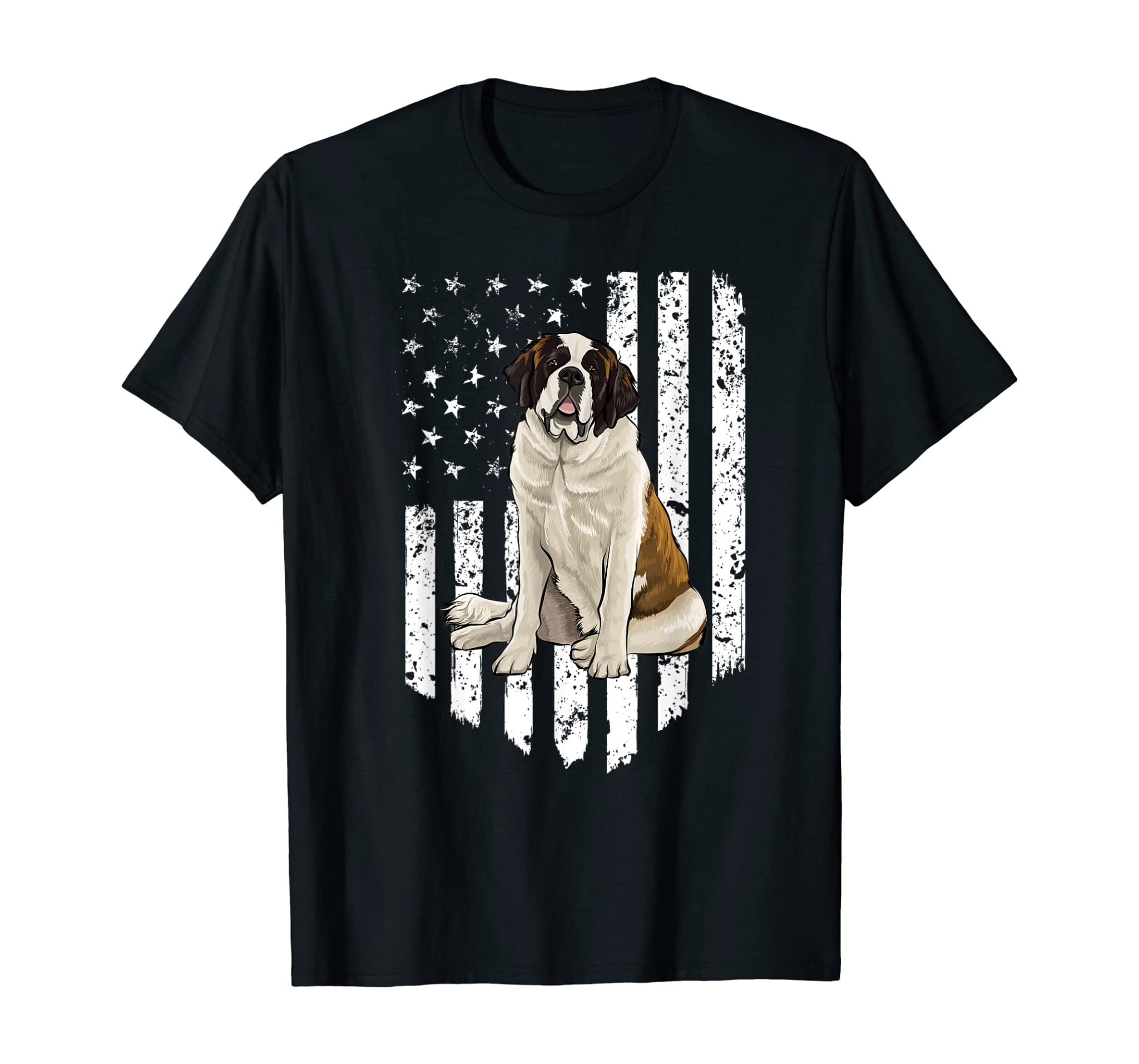 Black White American Flag St. Bernard 4th Of July USA T-Shirt