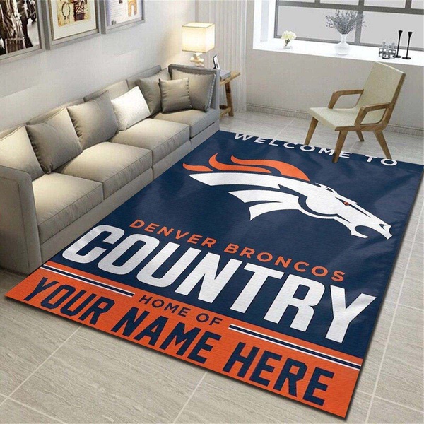 Denver Broncos Personalized Rug, Team Living Room Bedroom Carpet, Customized Floor Mat