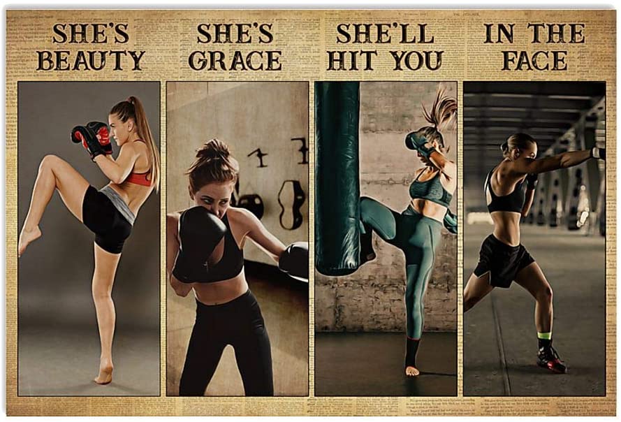 Vintage Girl Kick Boxing Beauty Grace In The Face Poster Art Print      Home Decor Gift For Men Women Family Friend On Birthday Xmas