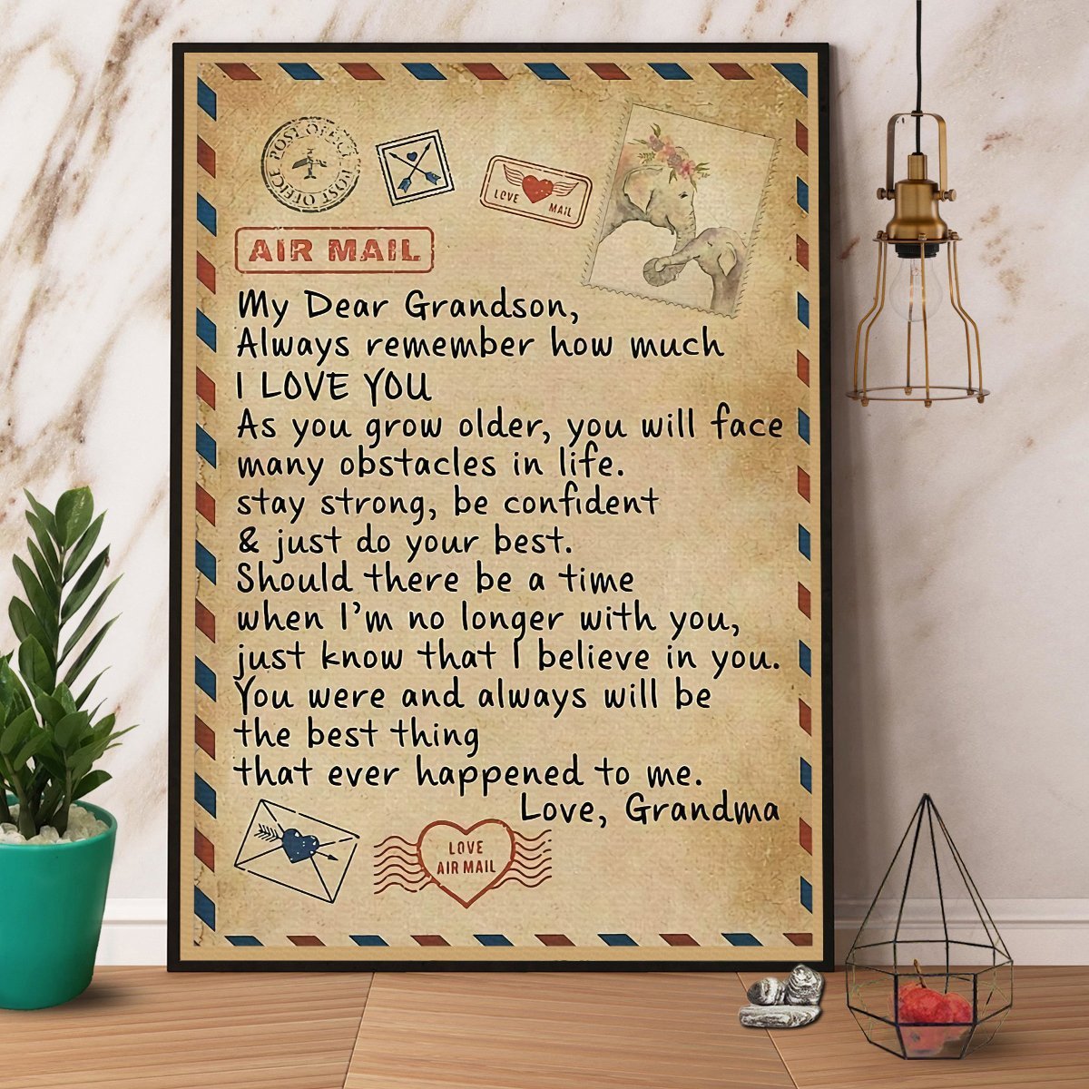 My Dear Grandson Always Remember How Much I Love You Elephant Air Mail  Full Size Poster No Frame