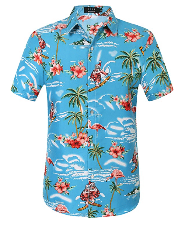 Christmas Hawaii Santa Claus Flamingos Button Up Shirt For Men Ha8647