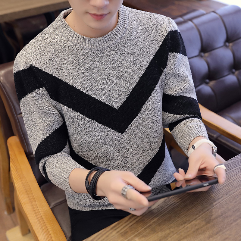 Spring and autumn men’s warm sweater Korean fashion clothing men’s round neck sweater knitted striped sweater slim coat men alx