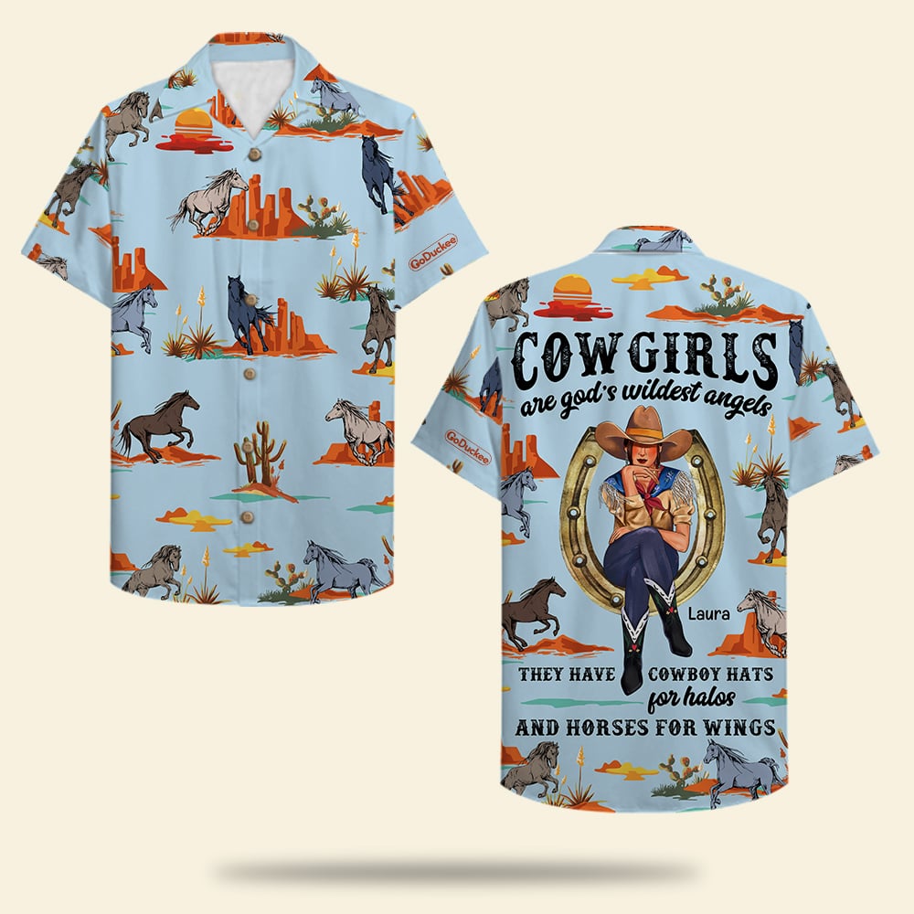 Personalized Cowgirl Hawaii Shirt Horse Pattern Cowgirls Are Wildest Angels Ha79790