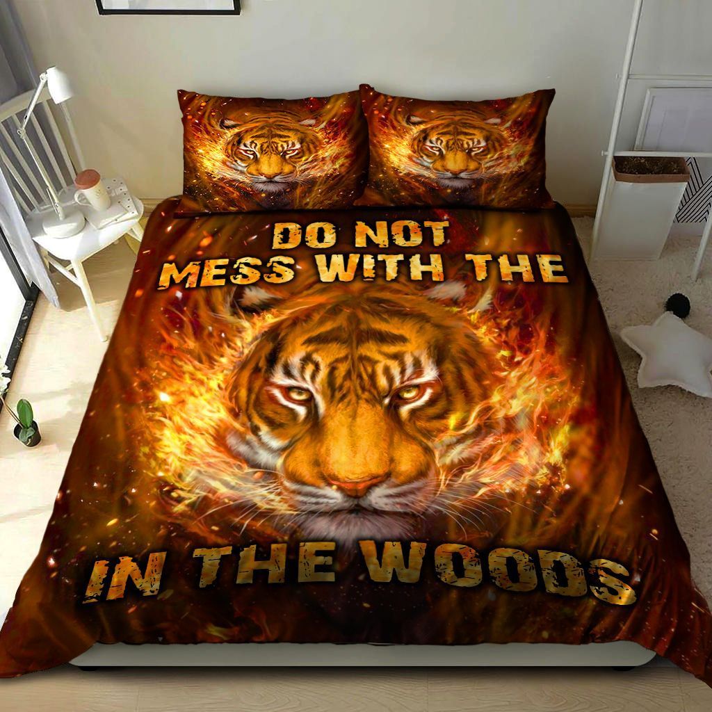 3D Do Not Mess With The Tiger In The Woods Cotton Bed Sheets Spread Comforter Duvet Cover Bedding Sets