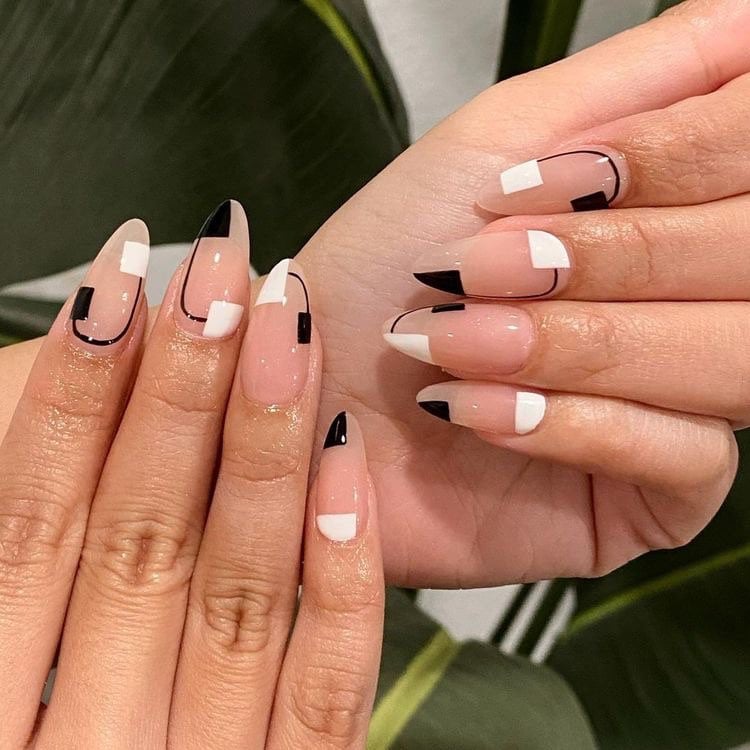 Black-and-White Colorblocking Nails | Nails Design | Press On Nails | Fake Nails | Glue On Nails