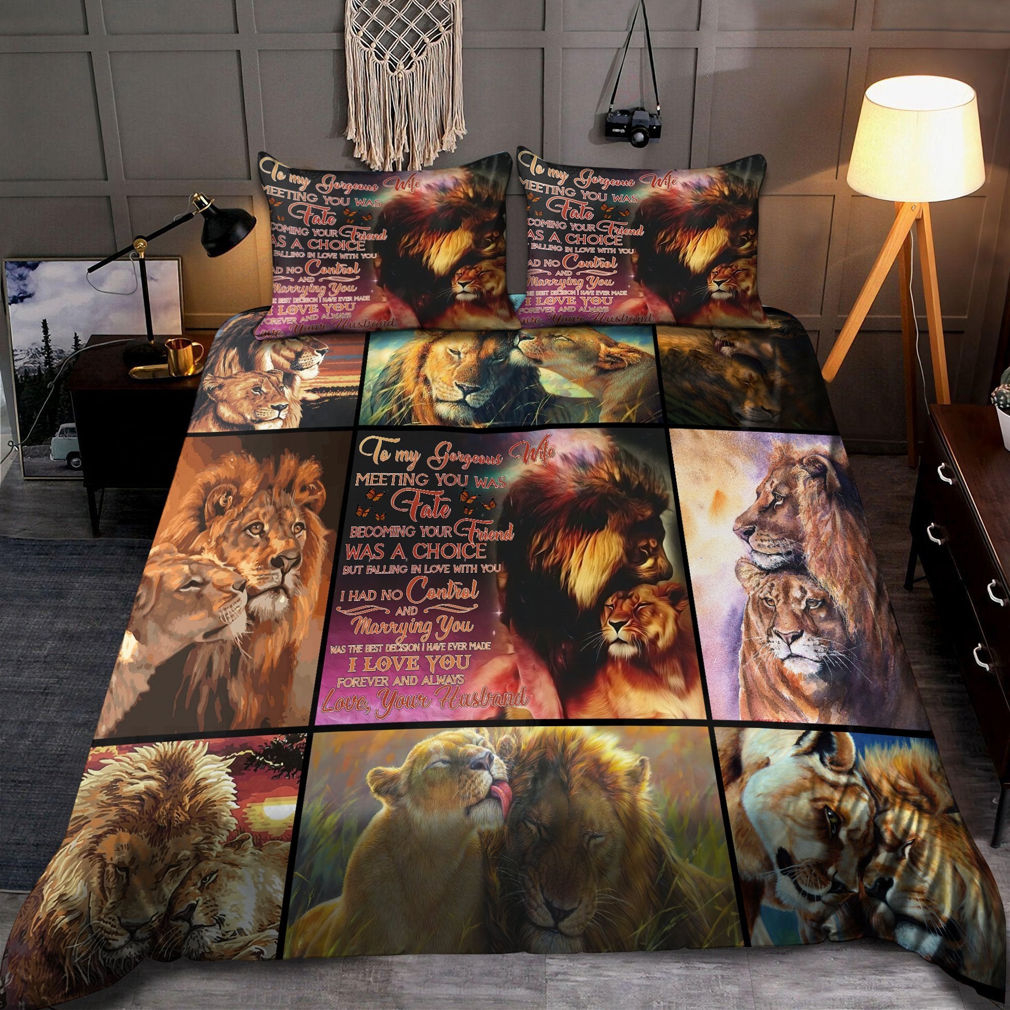 Tmarc Tee To My Wife Lion Couple Bedding Set-Mei