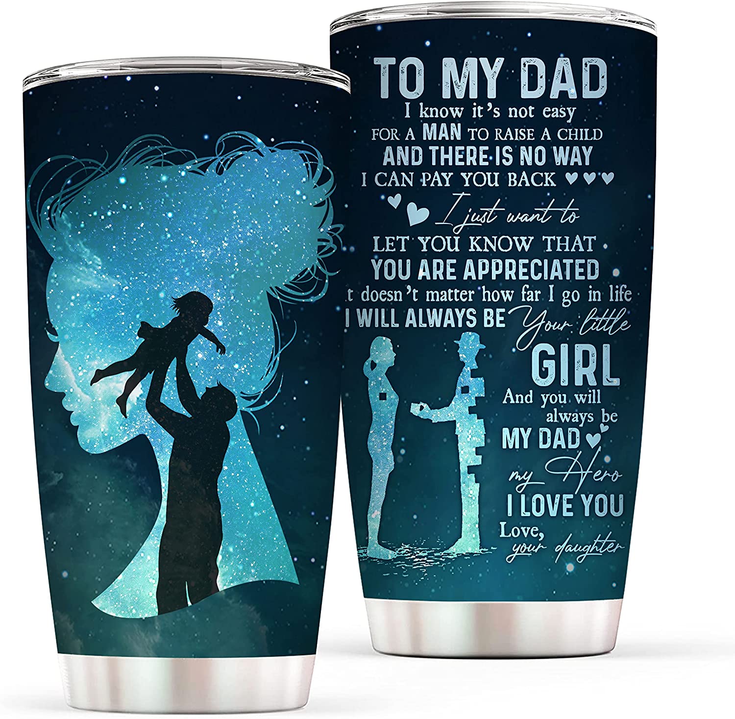 Dad Gifts From Daughter – Always Be Your Girl 20 Oz Stainless Steel Insulated Tumbler – Worlds Best Dad Gifts On Fathers Day, Birthday, Valentines Day, Christmas For Dad, Bonus Dad, New Dad