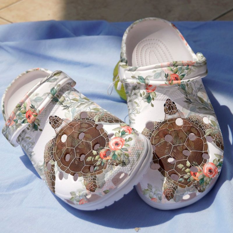 Charming Sea Turtle With Flowers Shoes – Sea Turtle In The Ocean Shoes Clog For Women Men