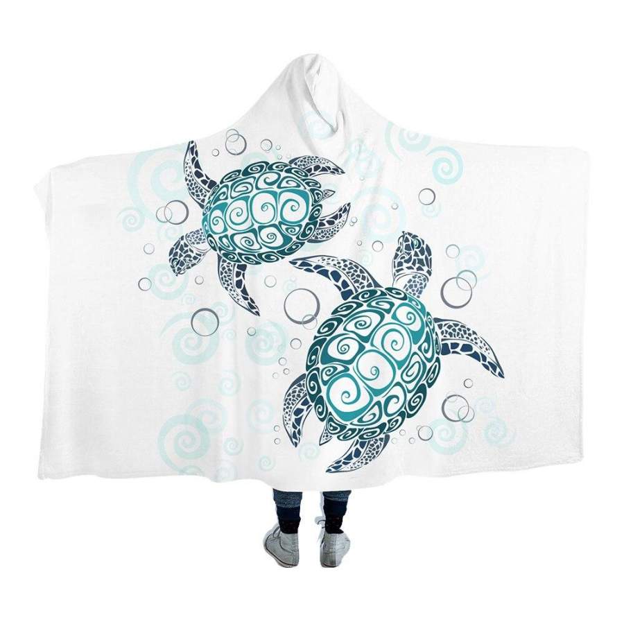 Swimming With Turtles Hooded Blanket