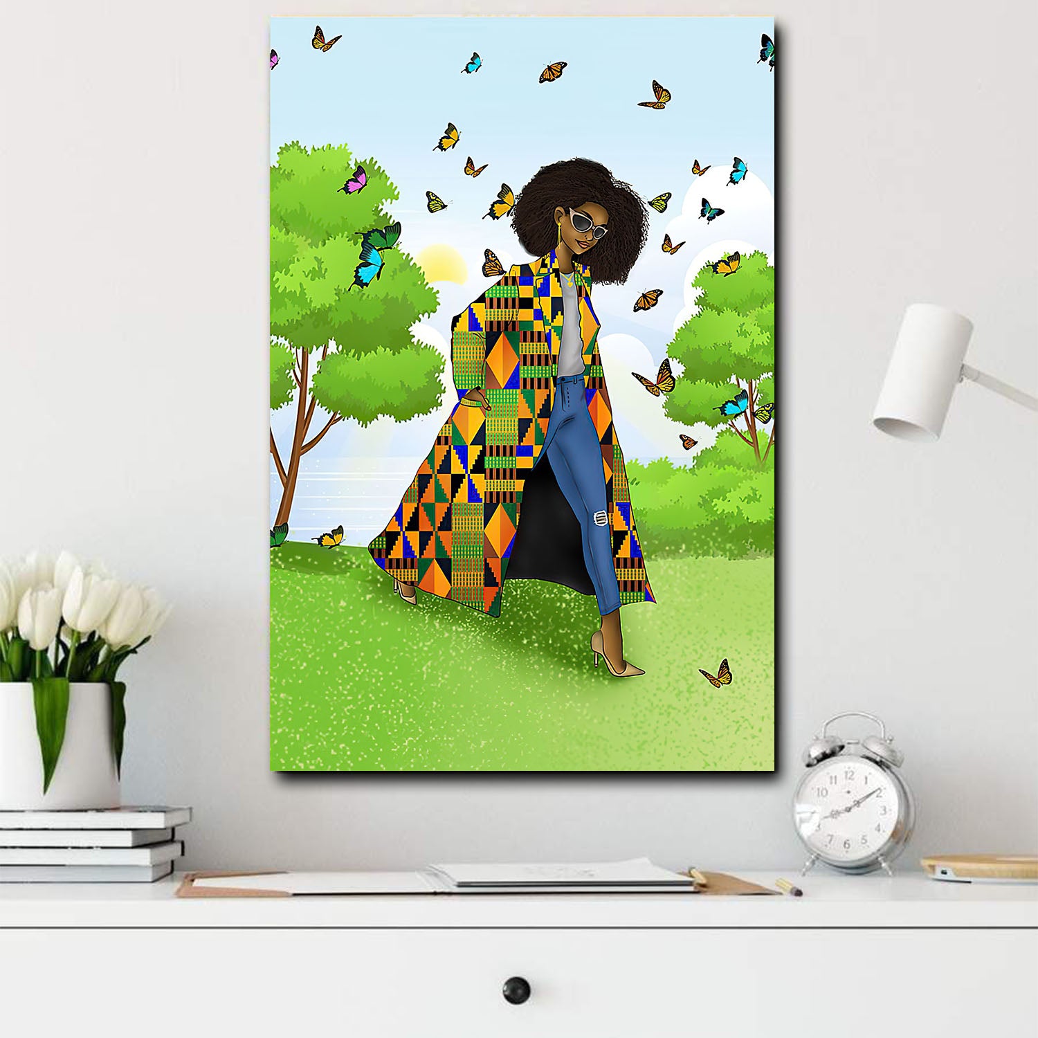 African American Cartoon Canvas Fashion Black Girl Afro Wall Art