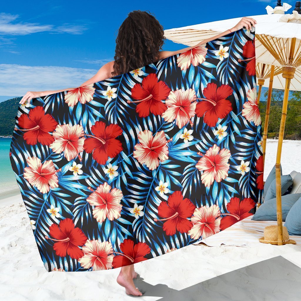 Red Hibiscus Hawaii Flower Tropical Sarong Pareo Wrap Ha96455