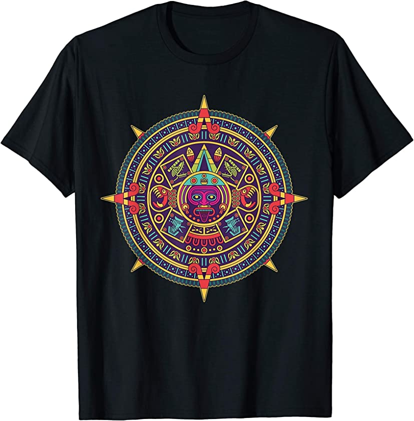 Aztec Calendar Sun Stone Mexican Art Carving Maya Mayans T-Shirt