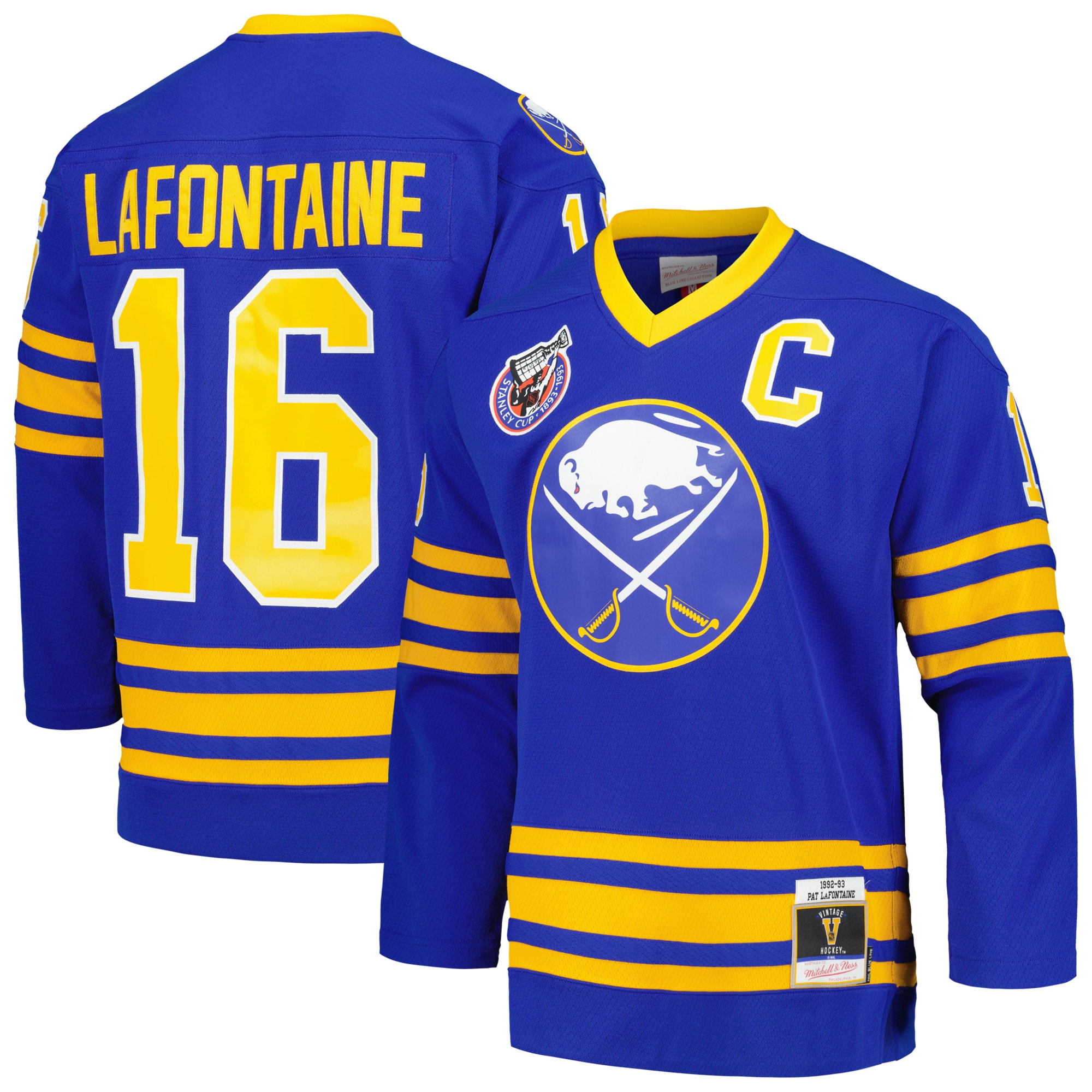 Pat LaFontaine Buffalo Sabres Mitchell & Ness Captain Patch 1992/93 Blue Line Player Jersey – Royal