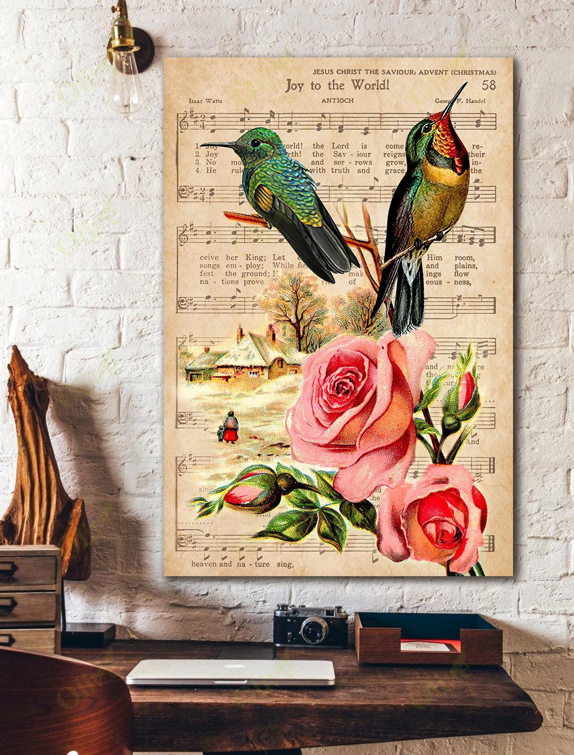 Beautiful Hummingbird And A Sheet Music Canvas Wall Art Home Decor