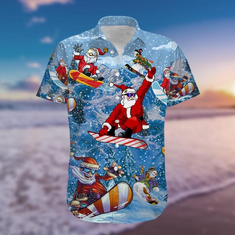 Felacia Happy Santa Claus Skateboarding Blue Red Hawaii Aloha Ha28732