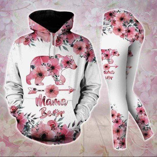 Gift For Mother Mama Bear Pink Flower Hoodie – Legging 3D