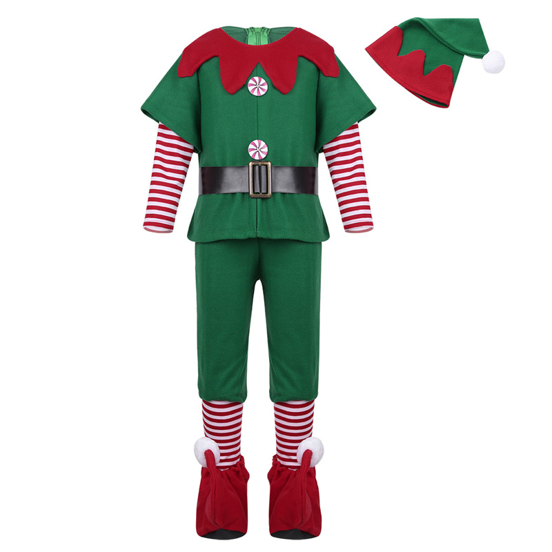 2022 green Elf Girls christmas Costume Festival Santa Clause for Girls New Year chilren clothing Fancy Dress Xmas Party Dress alx