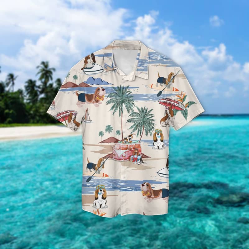 Basset Hound Summer Beach Hawaiian Shirt, Basset Hound Hawaiian Shirt, Aloha Shirt For Dog Lover