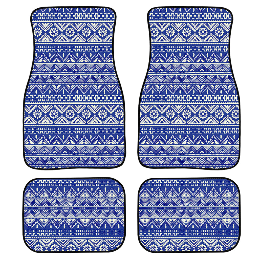 Blue And White African Pattern Print Front And Back Car Floor Mats, Front Car Mat