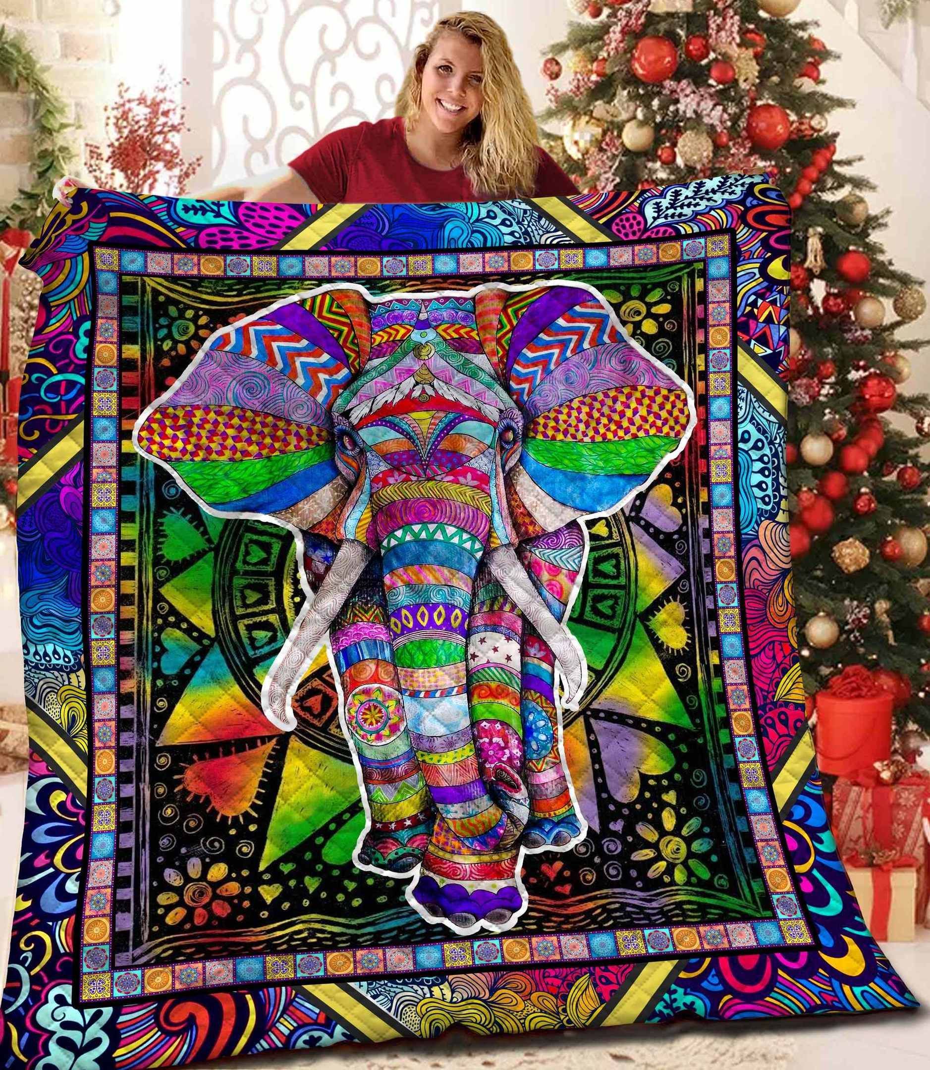 Big Elephant  Colorful Elephant  Quilt Blanket