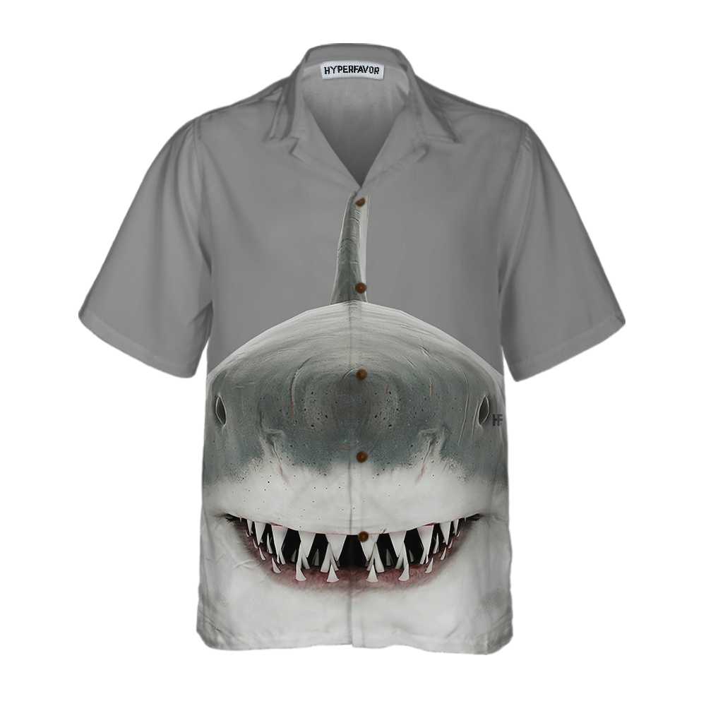 Shark Smile Hawaiian Shirt, Shark Button Up Shirt For Adults, Shark Print Shirt