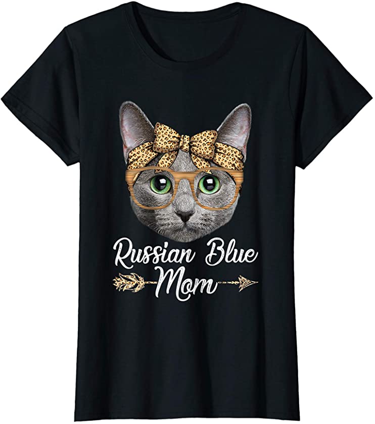 Womens Cute Russian Blue Mom Leopard Cat Mom Mother’s Day T-Shirt