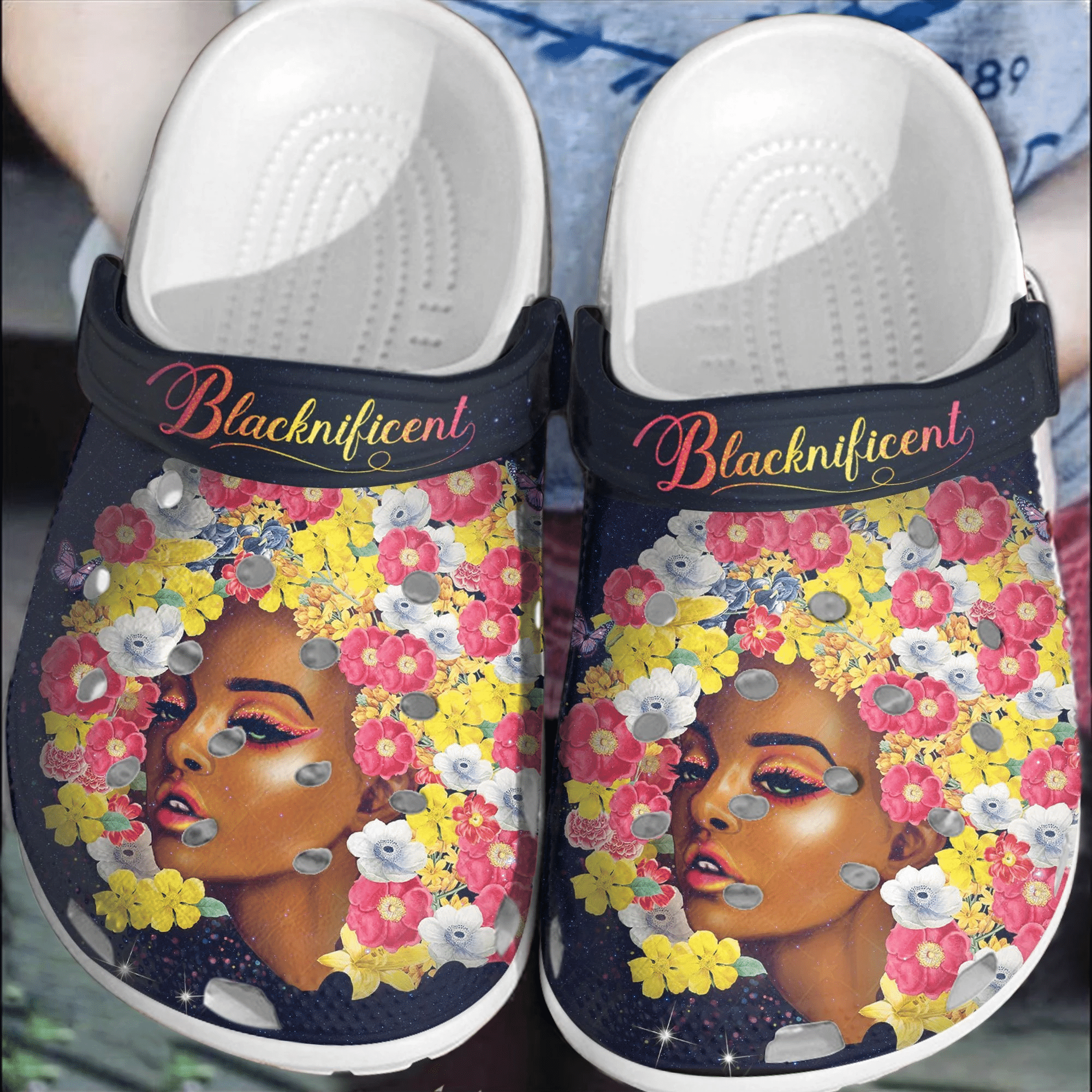 Flower Black Girl Cute Crocs Shoes Clog Thanksgiving Gifts Autumn – Full Of Flower Black Queen Crocs Crocbland Clog Birthday Gift For Woman Girl