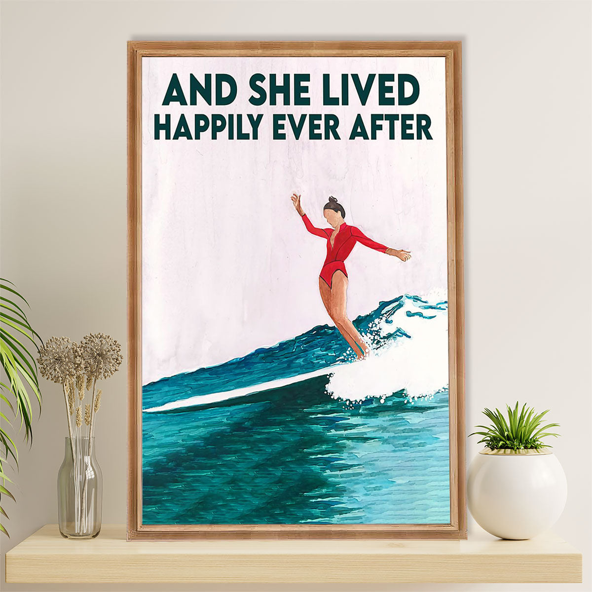 Water Surfing Canvas Wall Art Prints | She Lived Happily | Home Décor Gift For Beach Surfer