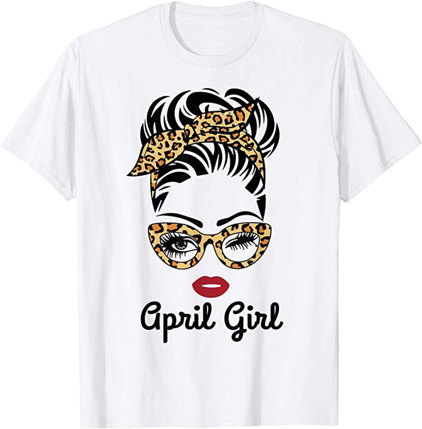 April Girl Woman Face Leopard Bandana glasses T-Shirt