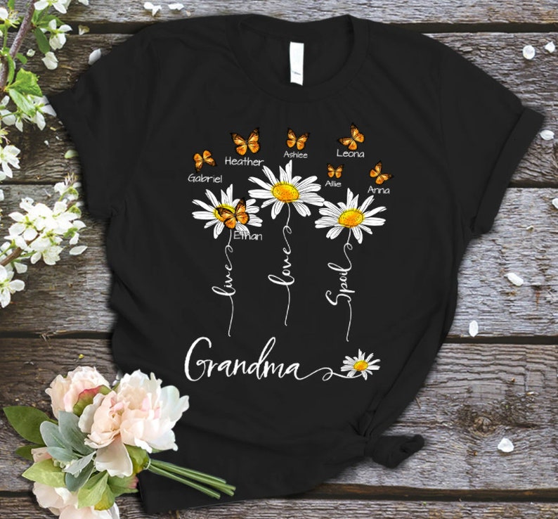 Personalized Grandma Flower Shirt, Grandma Butterfly Shirt, Great Grandma Gift, Grandma With Grandkids Names Shirt, Grandma Shirt Gift