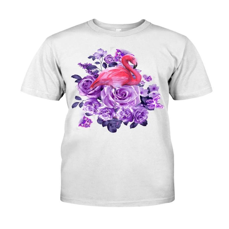 Flamingo Purple Flowers Cute Shirt Guys Tee