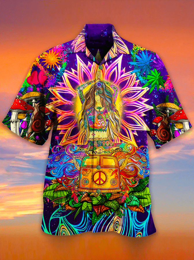 Colorful Hippie Yoga Girl Camper Van Hawaii Aloha Shirts Ha80338