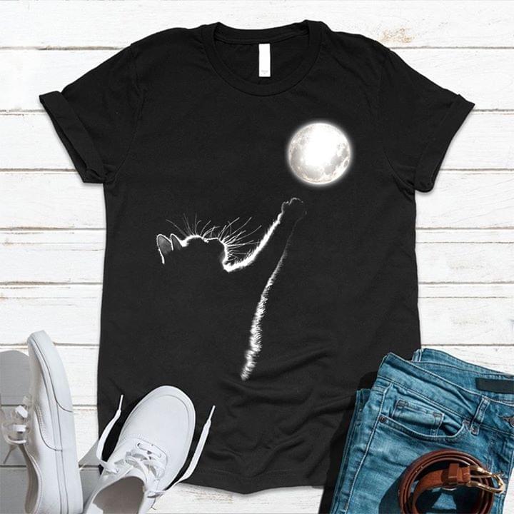 Cat Silhouette Reaching For The Moon For Cat Lover Standard Men T-shirt