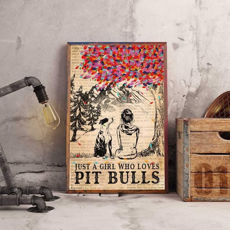 Dictionary Girl Who Loves Pit Bull Poster Canvas Print, Ideal Poster Canvas Wall Art Home Decor