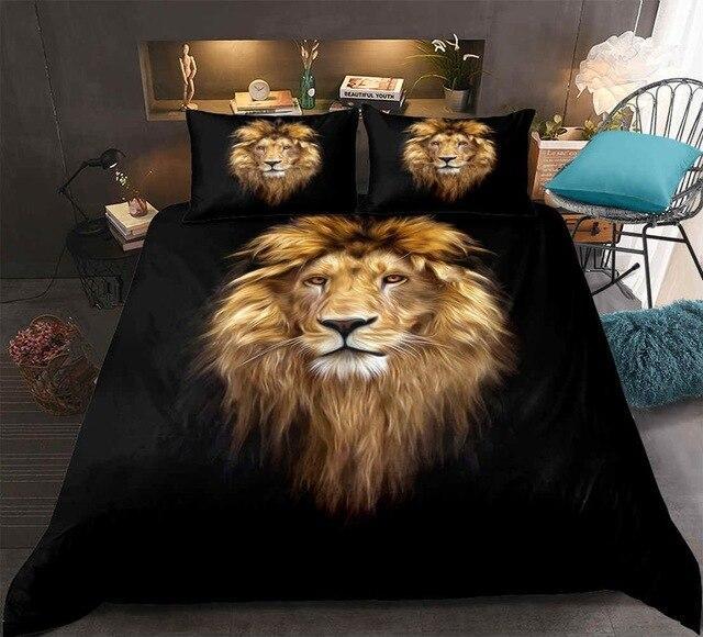 Wild Lion Pattern 3 Pieces Quilted Comforter Set