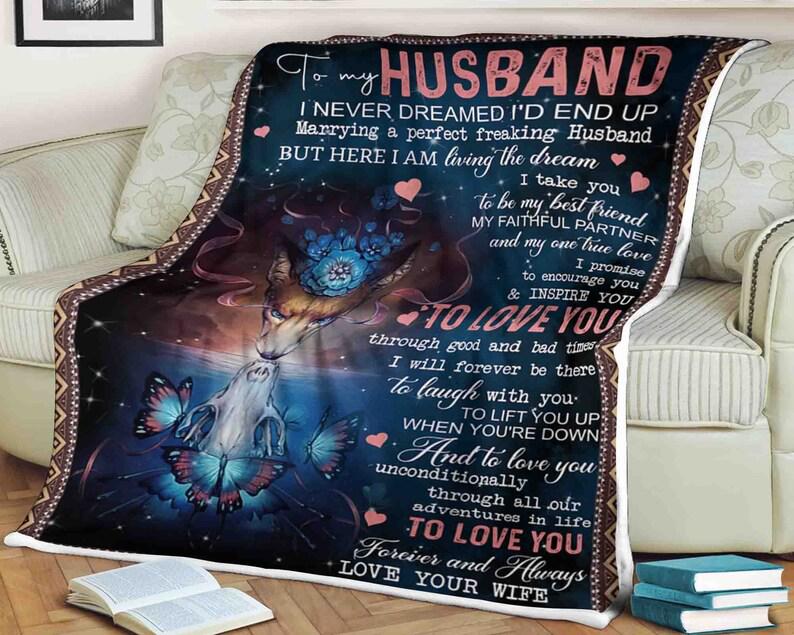 To My Husband,Wolf Blanket,I Never Dreamed I’D End Up Marrying A Perfect Husband,Gift For Husband Family Home Decor Bedding Couch Sofa Soft And Comfy Cozy