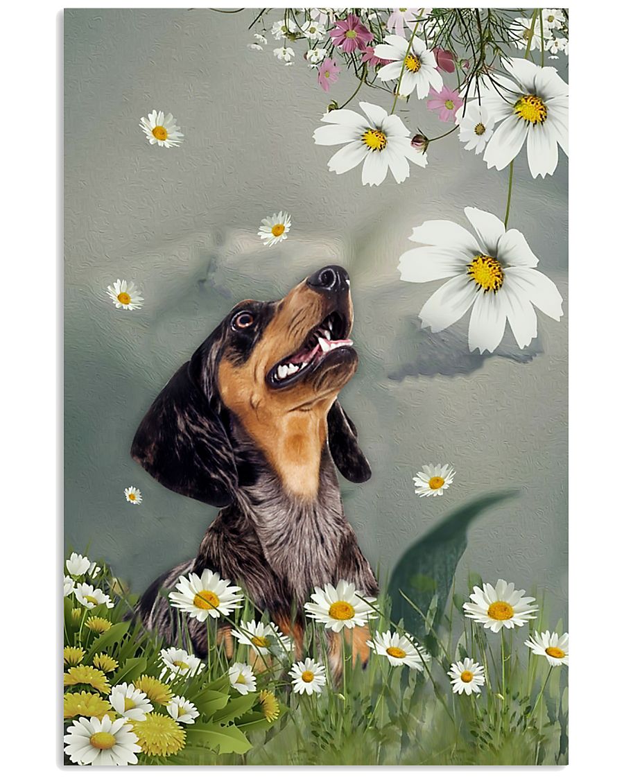 Dachshund Daisy Flower Poster Print, Canvas Print Wall Art, Canvas Poster Wall Decor