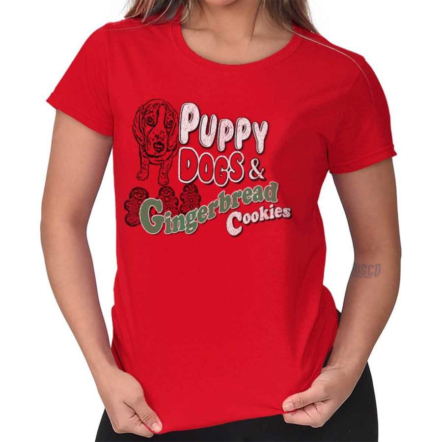 Puppy Dogs And Gingerbread Cookies Ladies T-Shirt