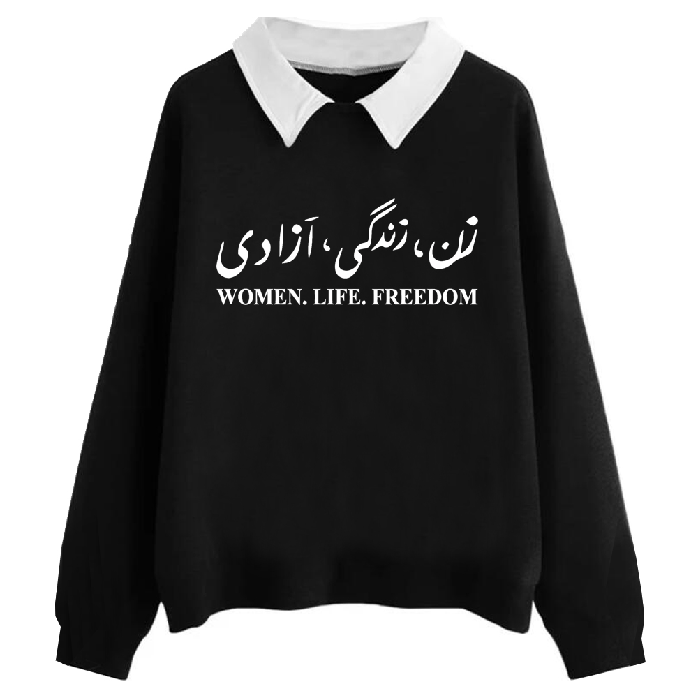 Women Life Freedom Sweatshirt Teen Girl Pullover Long Sleeve Drop Shoulder Streetwear alx