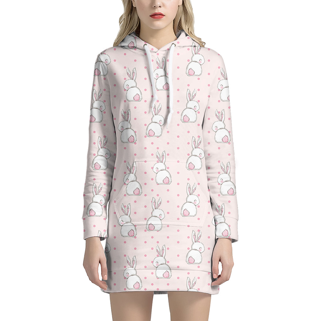 Cute Rabbit Pattern Print Women’S Pullover Hoodie Dress