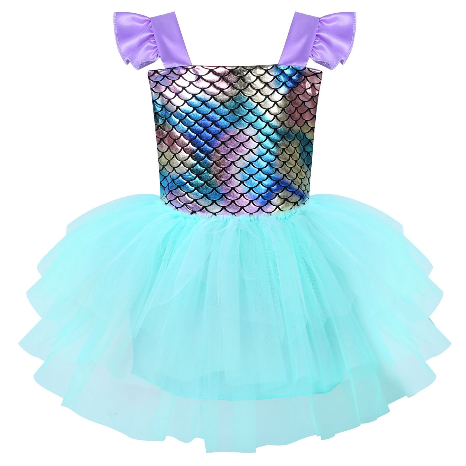 Baby Girls Mermaid Dress Cosplay Costumes Princess Sleeveless Glossy Fish Scales Backless Mesh Splice Tutu Dress Short skirt alx