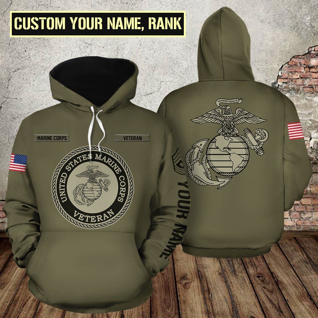 U.S MARINE VETERAN 3D HOODIE – CUSTOMIZED NAME & RANKS