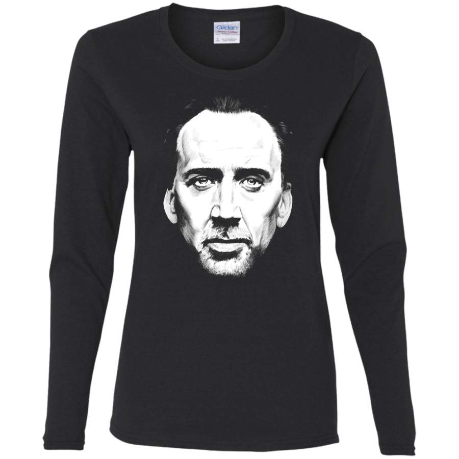 Nicolas Cage Face Ladies LS T-Shirt