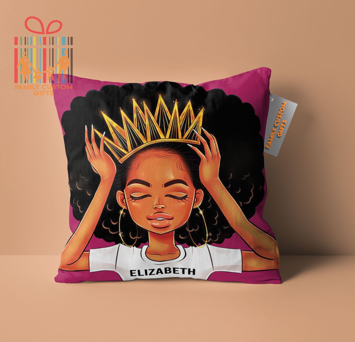 Customized Pillow African American Black Queen Girl Personalized Gift Pillow – Gift for Girls – Canvas Pillow