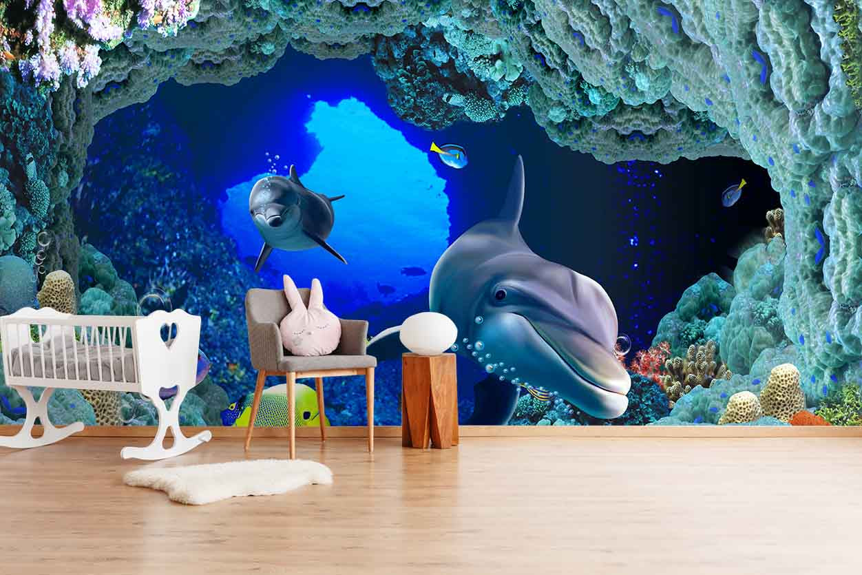 3D Dolphin Underwater World Wall Mural Wallpaper Lqh 31