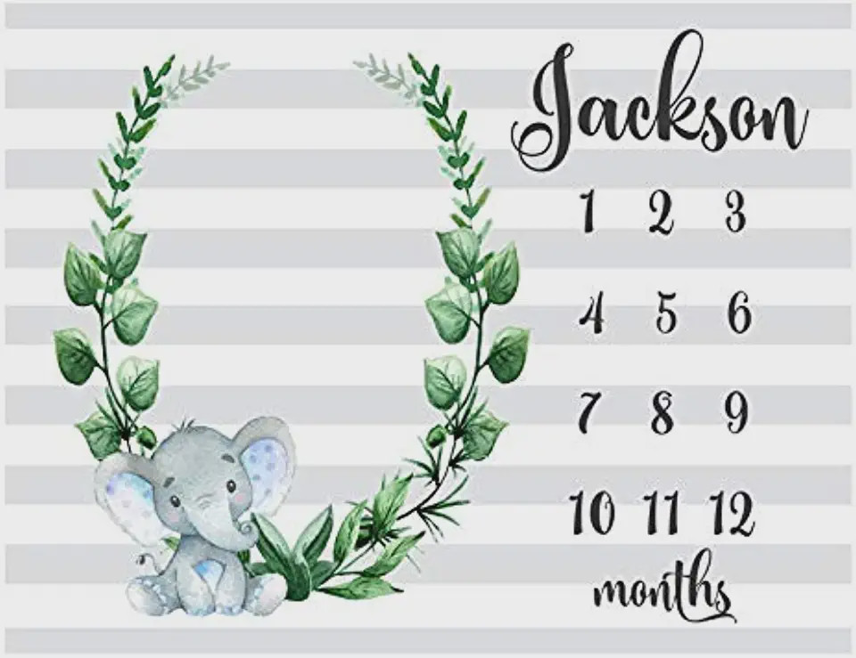 Personalized Elephant Monthly Milestone Blanket, Newborn Blanket, Baby Shower Gift Track Growth Keepsake