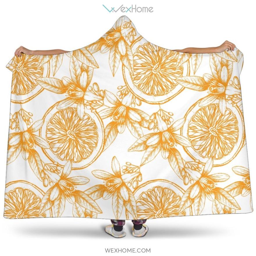 Hand Drawn Orange Fruit Pattern Hooded Blanket