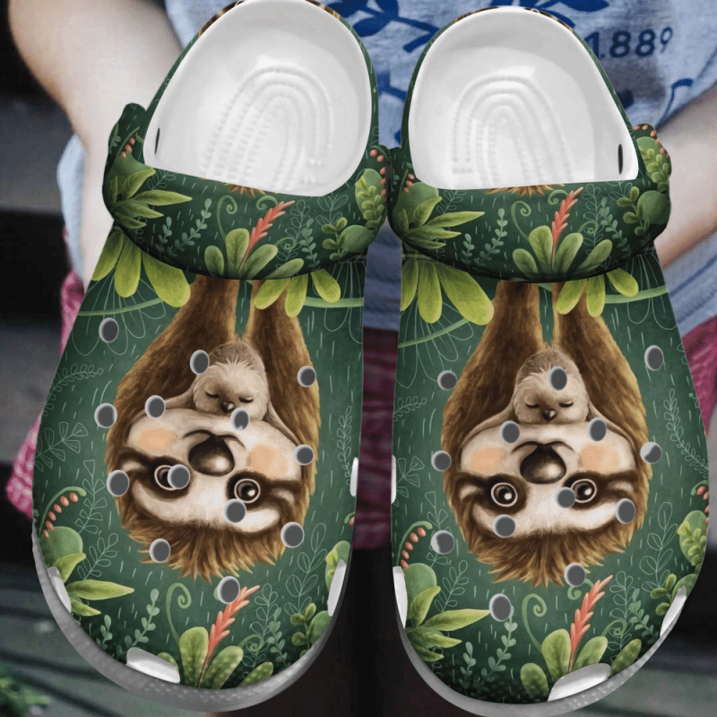 Sloth Mom With Baby Tropical Gift For Lover Rubber clog Shoes Comfy Footwear