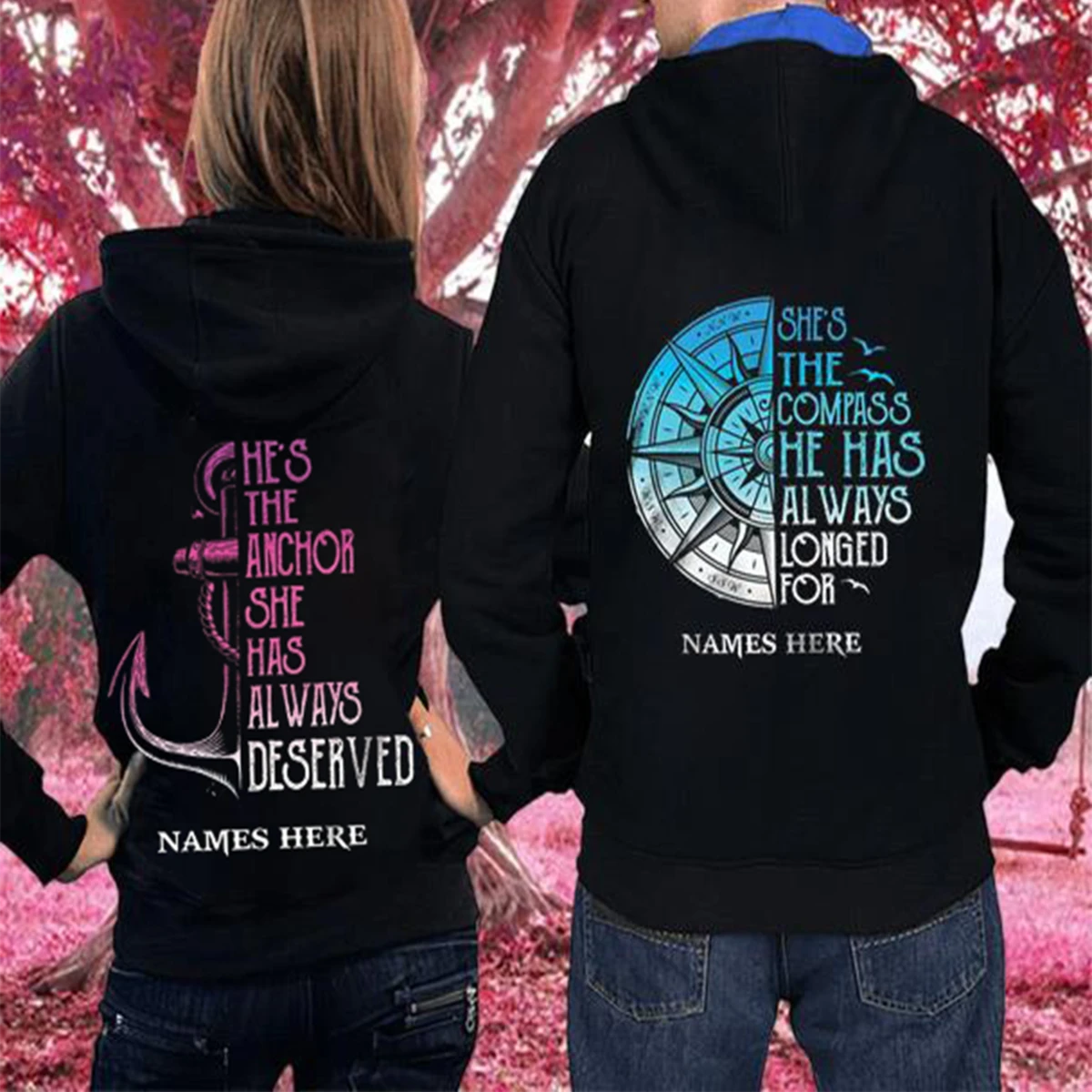 Personalized He’S The Anchor She Has Always Deserved Hoodie, Custom Anchor Compass Couple Hoodie, Husband Wife Hoodie, Unisex Sweater, Sweatshirt