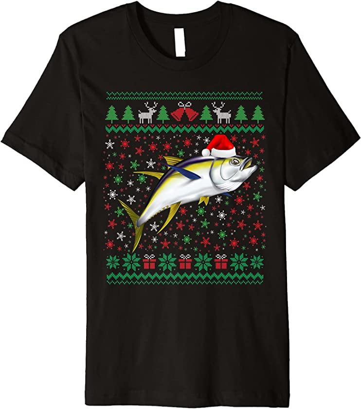 Ugly Sweater Santa Hat Christmas Fish Lover Animal Hat Premium T-Shirt